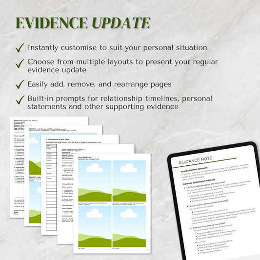 Partner Visa Template | Evidence Update