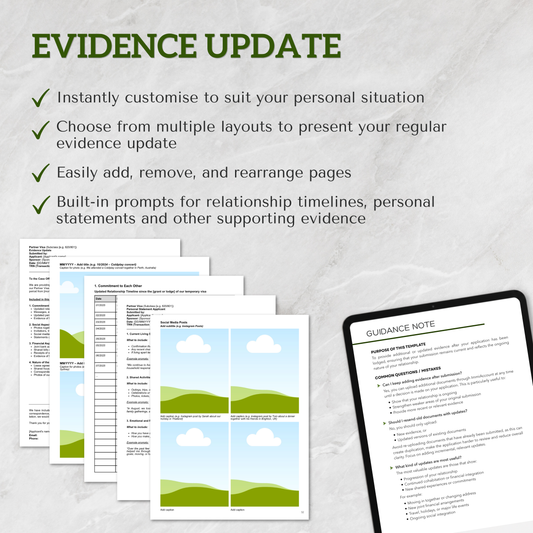 Partner Visa Template | Evidence Update